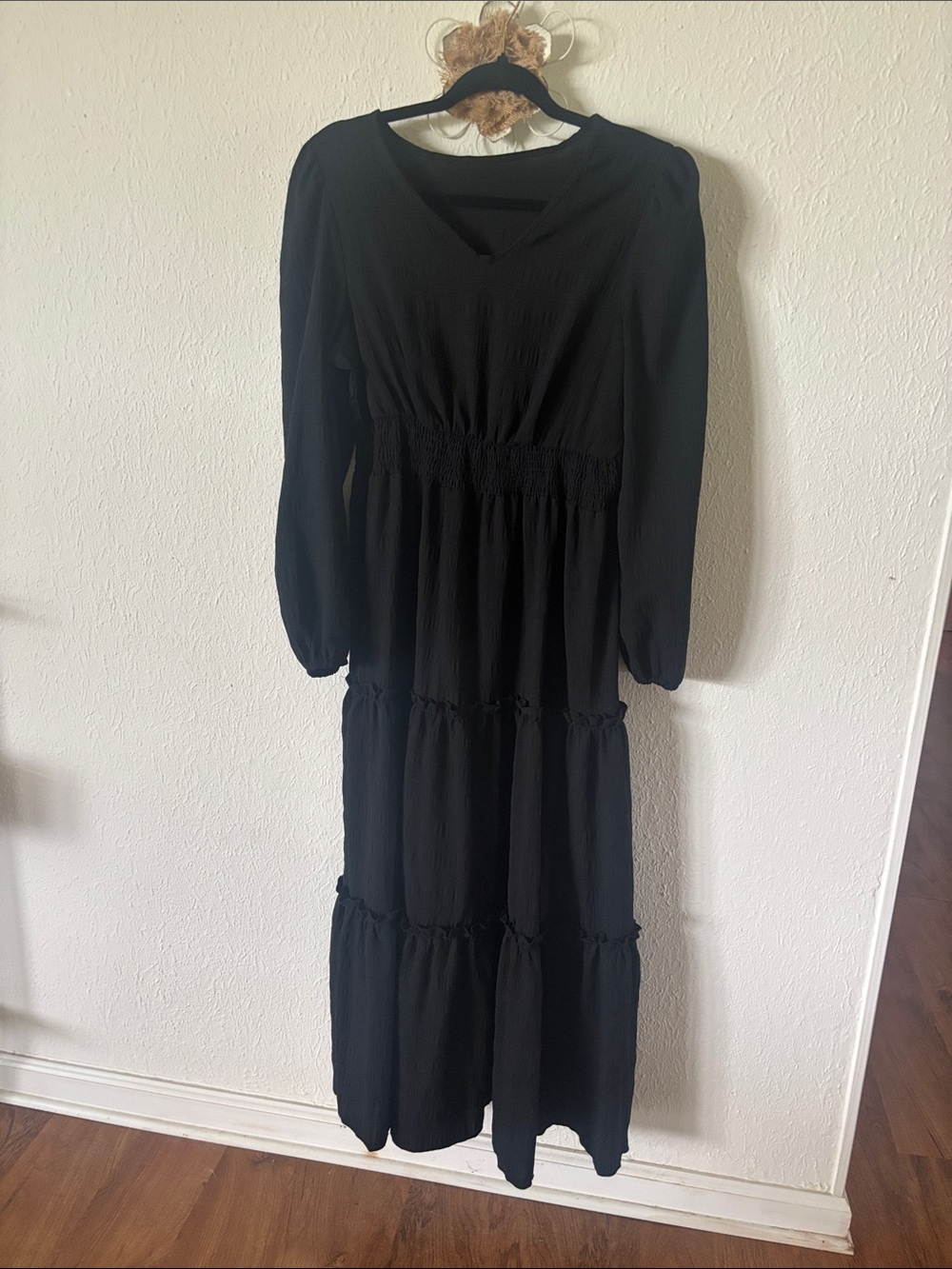 Black Long Sleeve Tiered Maxi Dress